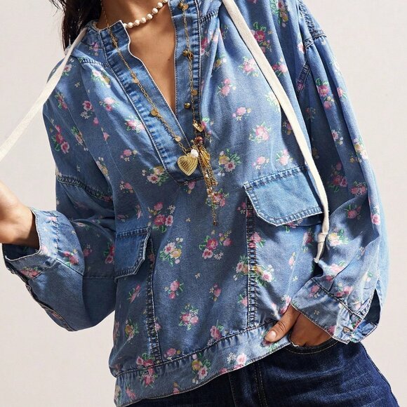 Blue Boho Women's Floral Shirt - Picture 7 of 8